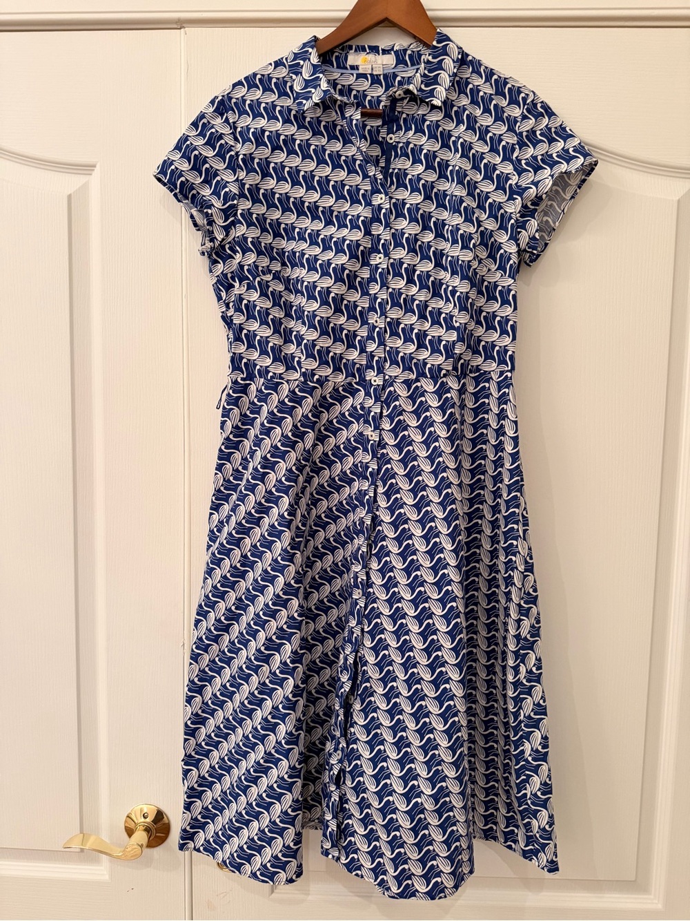 BODEN Flamingos Blue and White Cotton Shirt Dress 10L